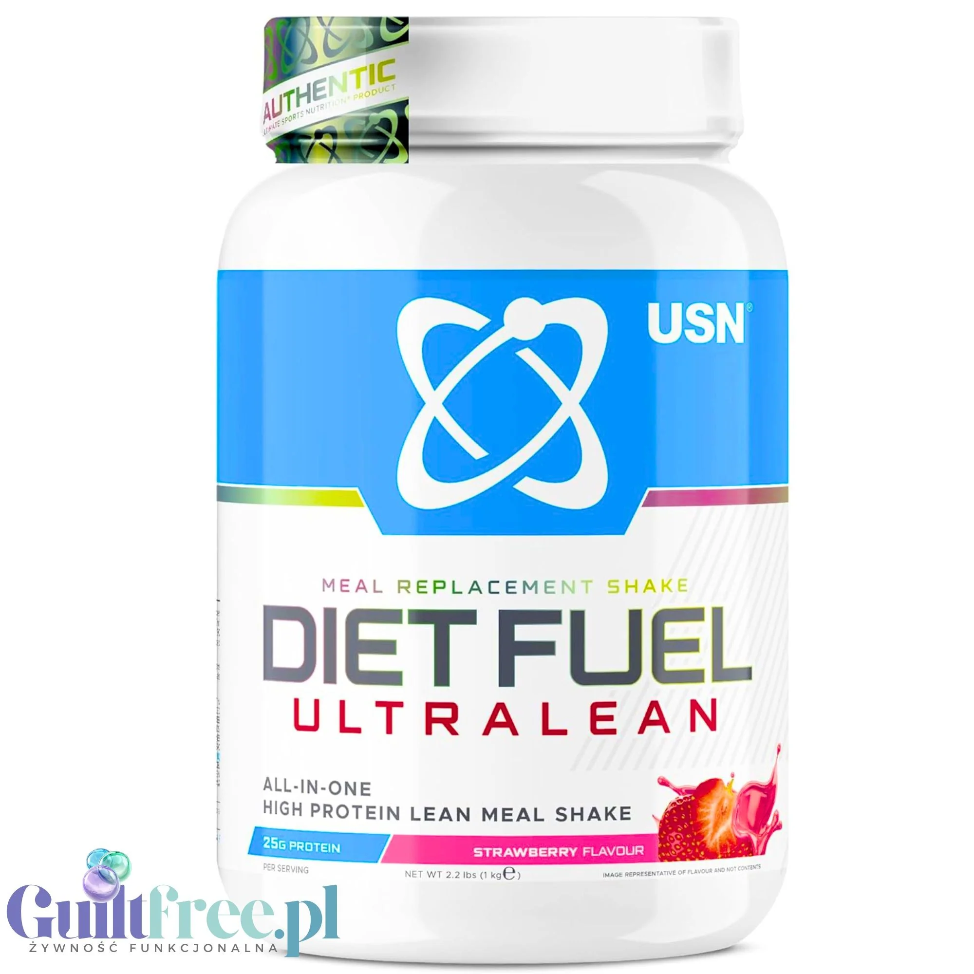 USN DietFuel Ultra Lean Meal Replacement Strawberry 1kg - koktajl białkowy, substytut posiłku, smak Truskawka