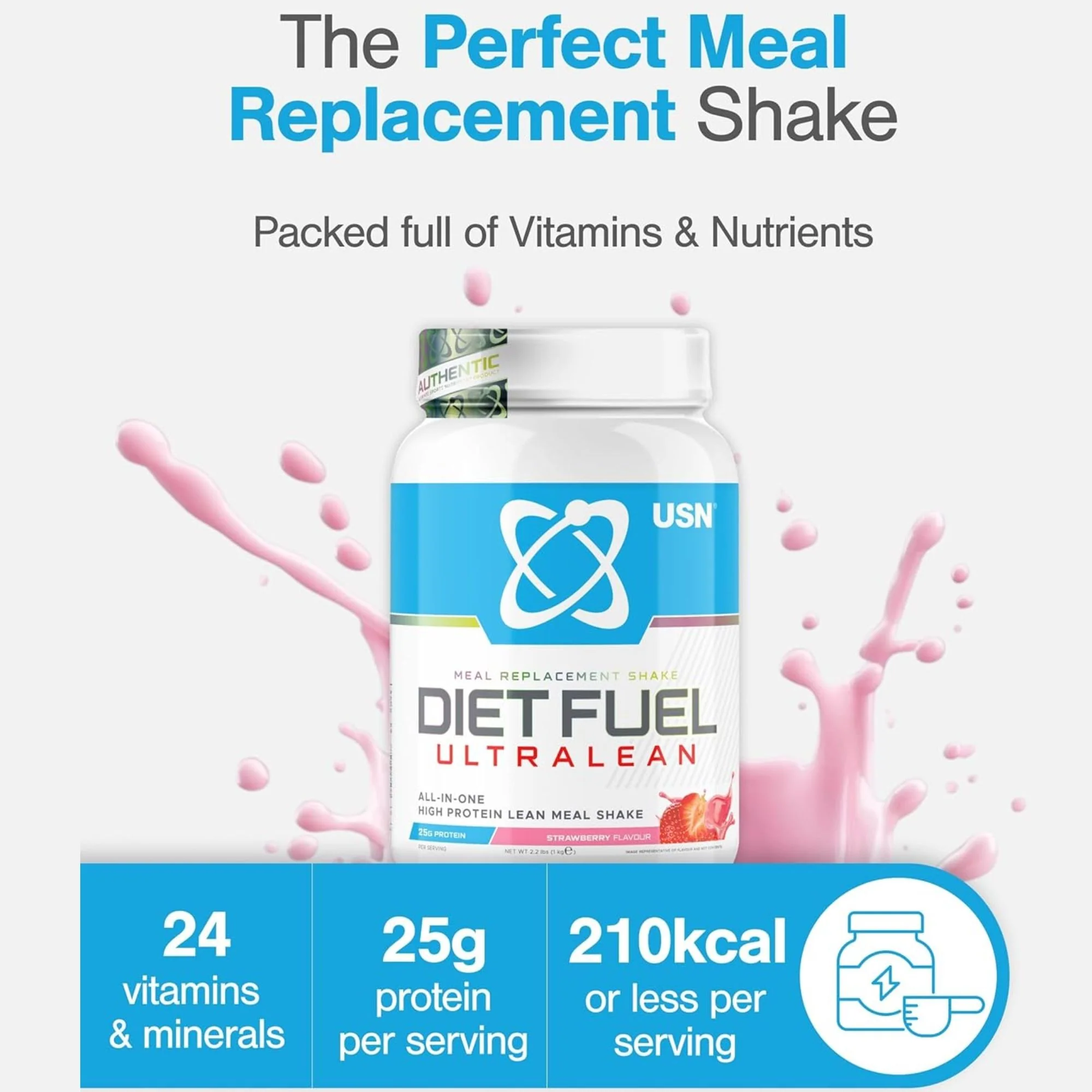 USN DietFuel Ultra Lean Meal Replacement Strawberry 1kg - koktajl białkowy, substytut posiłku, smak Truskawka - Image 7