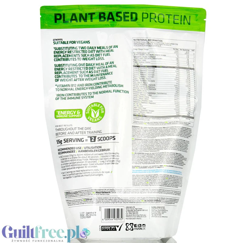 USN DietFuel Vegan Protein Meal Replacement Vanilla - wegański koktajl białkowy, substytut posiłku na redukcji - Image 2