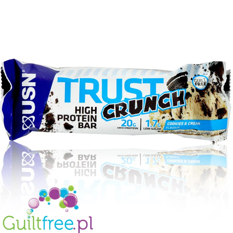USN Trust Crunch Cookies & Cream - chrupiący baton białkowy z masą ciasteczkową - Image 2