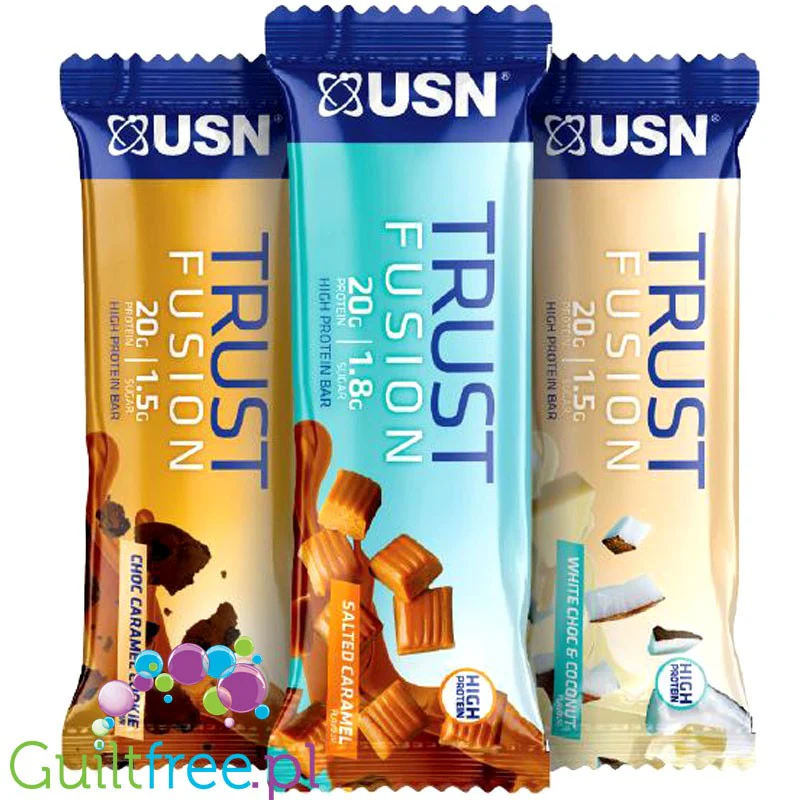 USN Trust Fusion Salted Caramel - baton białkowy 20g białka 1,5g cukru - Image 2