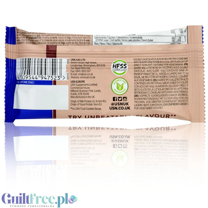 USN Trust Protein Cookie Bar Double Chocolate - mocno czekoladowe ciacho proteinowe 15g białka - Image 5