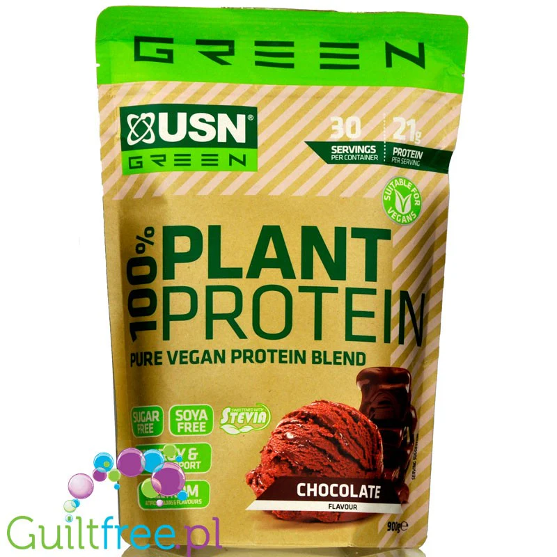 USN Vegan Plant Protein Chocolate 0,9kg - wegańska odżywka białkowa bez soi, ze stewią - Image 3