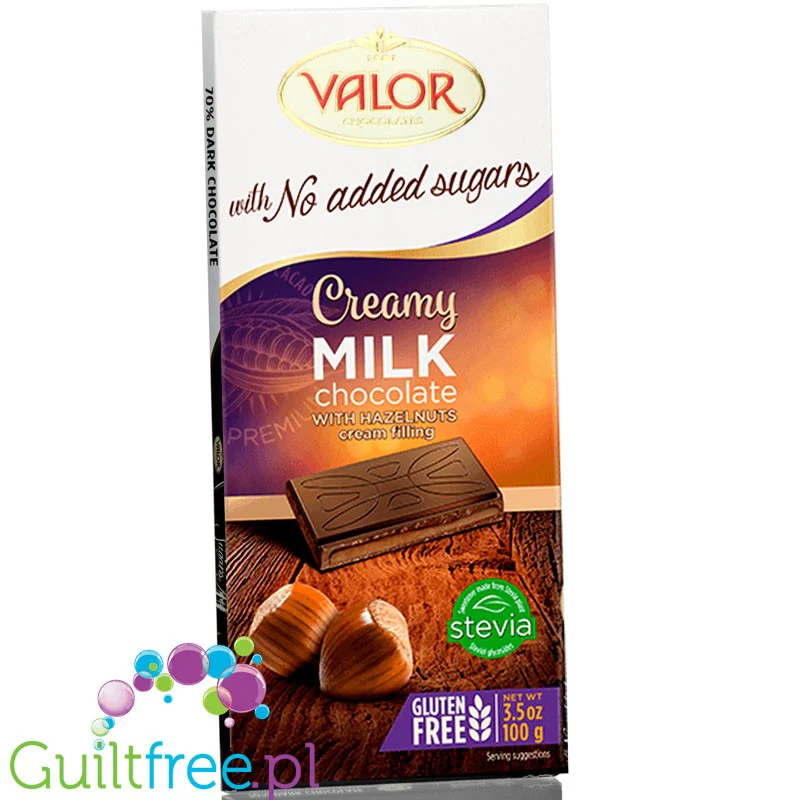 Valor Creamy Milk & Hazelnut Cream - bezglutenowa mleczna czekolada bez dodatku cukru z orzechami laskowymi i masą pralinową - Image 2