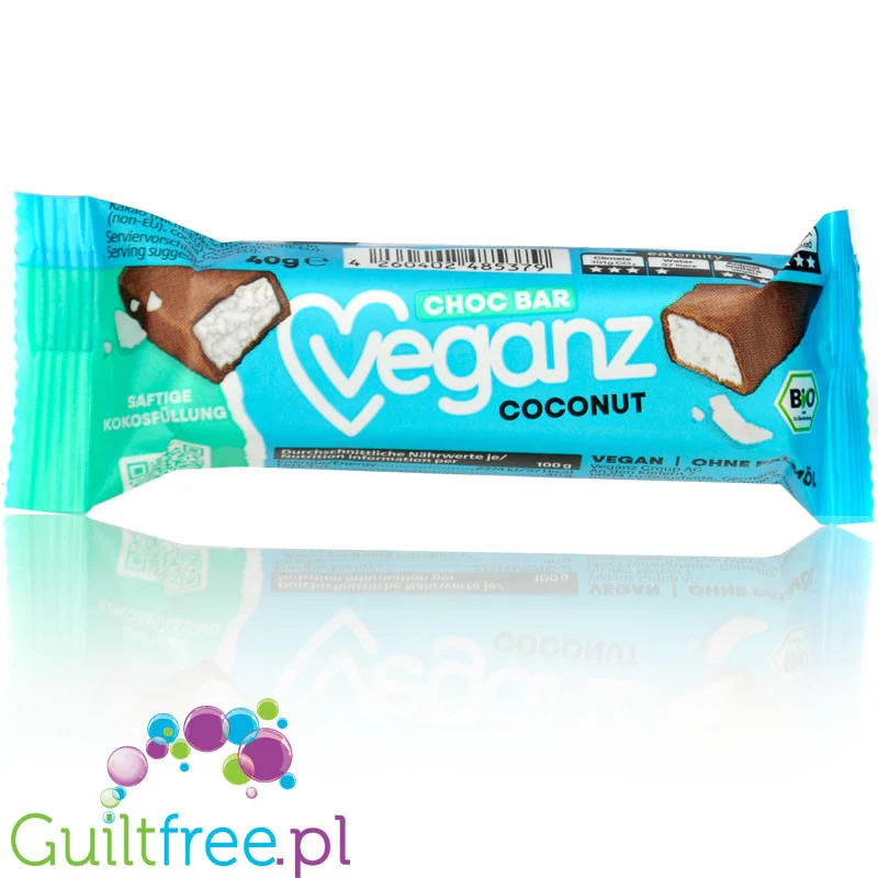 Veganz Choc Bar Coconut - organiczny wegański baton kokosowy w czekoladzie
