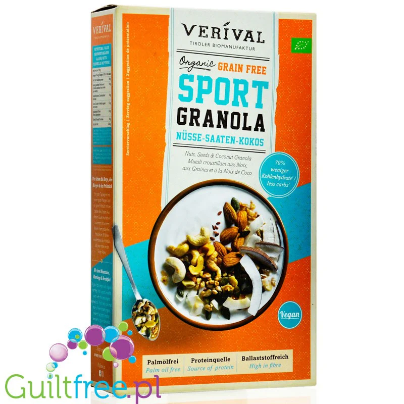 Verival Granola Sport Nüsse & Kokos - bezglutenowa wegańska granola proteinowa z orzechami i kokosem