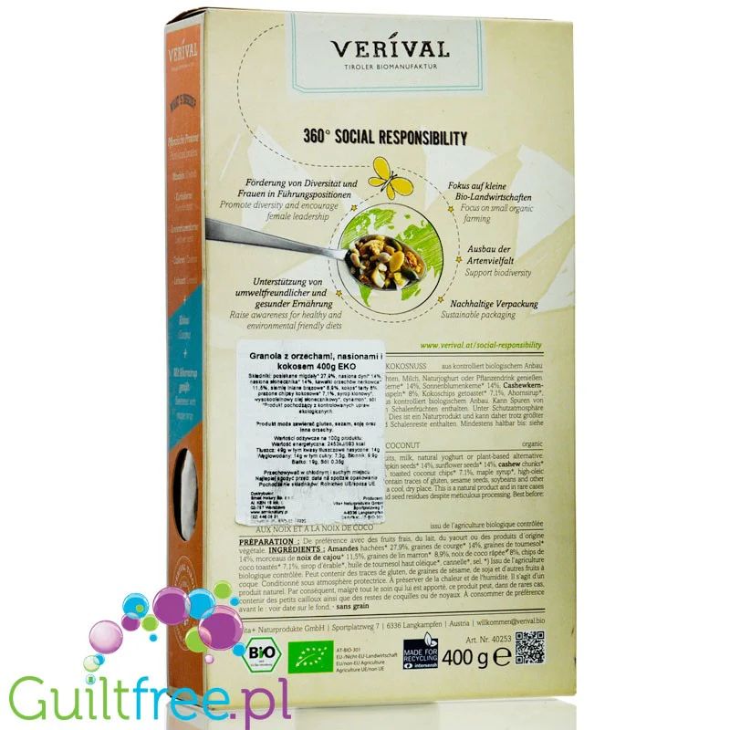 Verival Granola Sport Nüsse & Kokos - bezglutenowa wegańska granola proteinowa z orzechami i kokosem - Image 2