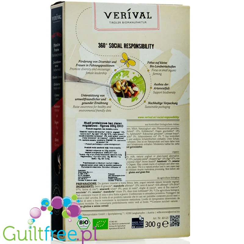 Verival Müsli Sport Mandel & Feige - bezglutenowe wegańskie müsli proteinowe bez dodatku cukru z migdałami i figami - Image 3