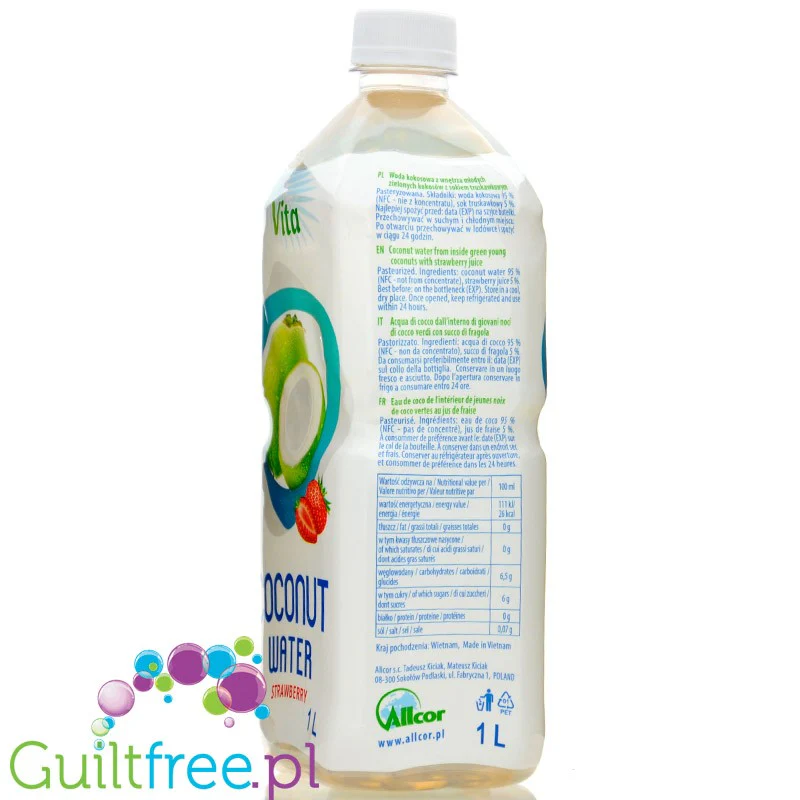 Vita Coconut Water Strawberry 1L - woda kokosowa bez dodatku cukru, nie z koncentratu, z sokiem truskawkowym - Image 2