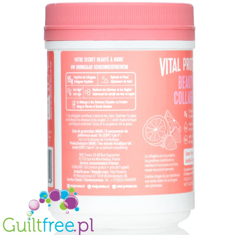 Vital Proteins Beauty Collagen Fraise & Citron -  kolagen z kwasem hialuronowym, bez cukru o smaku truskawkowo - cytrynowym - Image 2