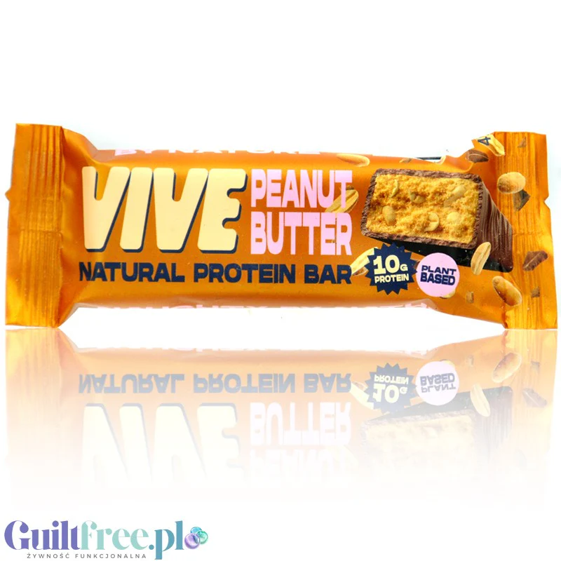Vive Natural Protein Bar Peanut Butter - bezglutenowy baton proteinowy bez słodzików, 10g białka, Masło Orzechowe