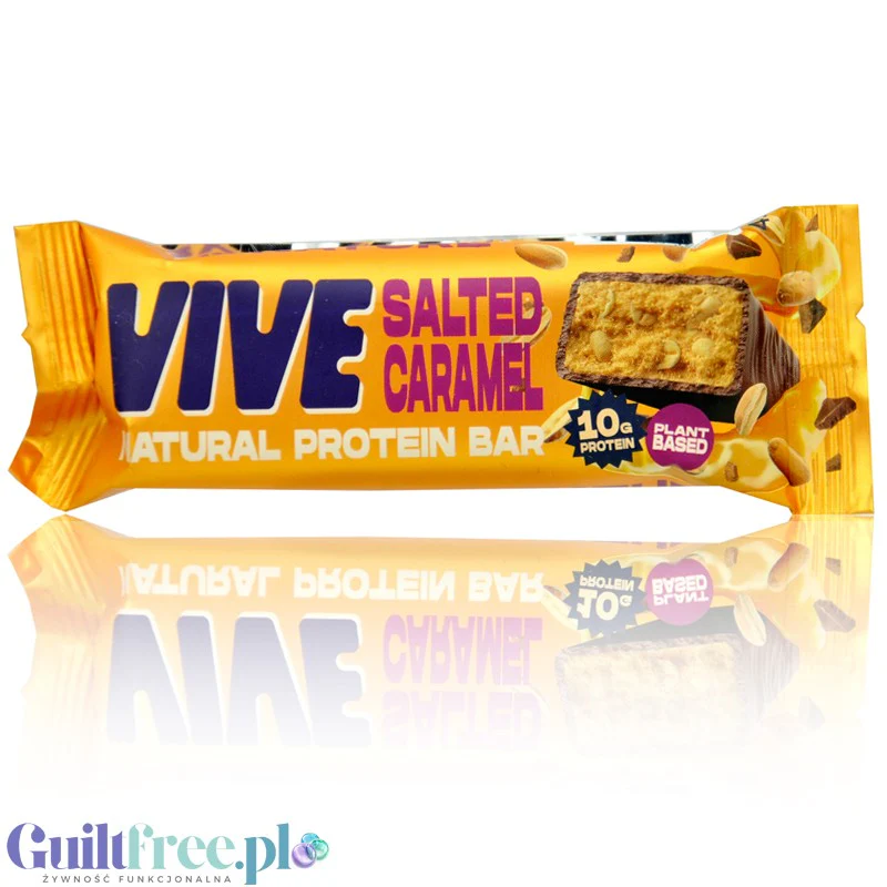 Vive Natural Protein Bar Salted Caramel - wegański bezglutenowy baton proteinowy 10g białka, Solony Karmel