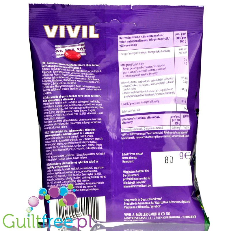 Vivil Blackcurrant - cukierki bez cukru z witaminą C, smak czarna porzeczka - Image 2