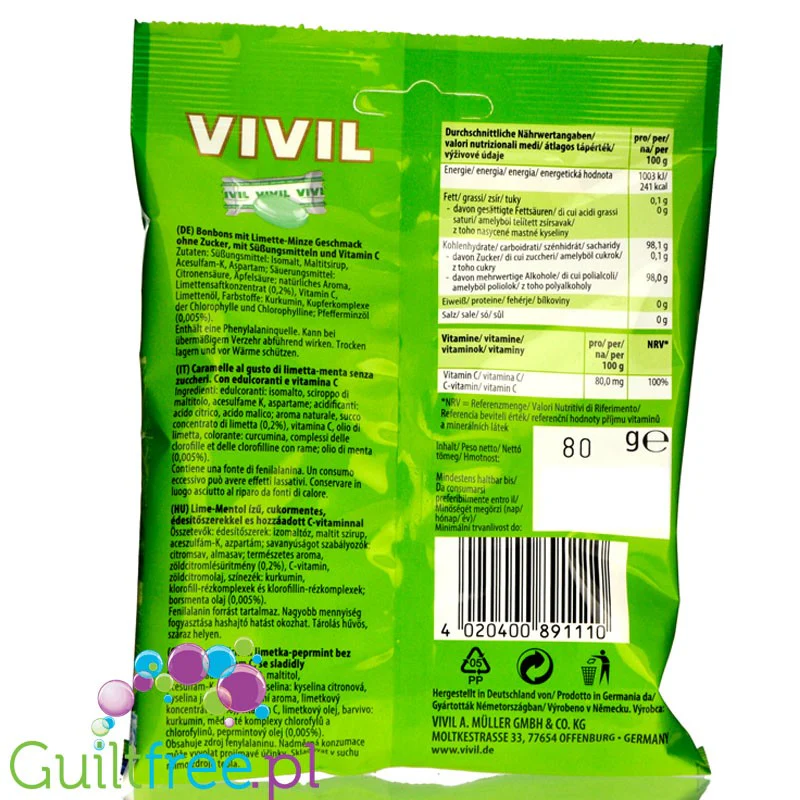 Vivil Lime & Mint - cukierki bez cukru Limonka & Mięta z witaminą C - Image 2