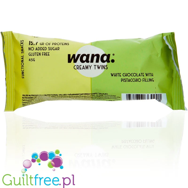 Wana Creamy Twins Protein White Chocolate & Pistachio - bezglutenowe kostki pralinowe z białej czekolady z kremem pistacjowym - Image 2