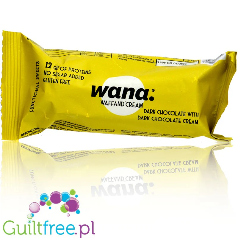 Wana WafAnd'Cream Dark Chocolate & Dark Chocolate Cream - bezglutenowy wafelek w czekoladzie z kremem proteinowym 12g białka