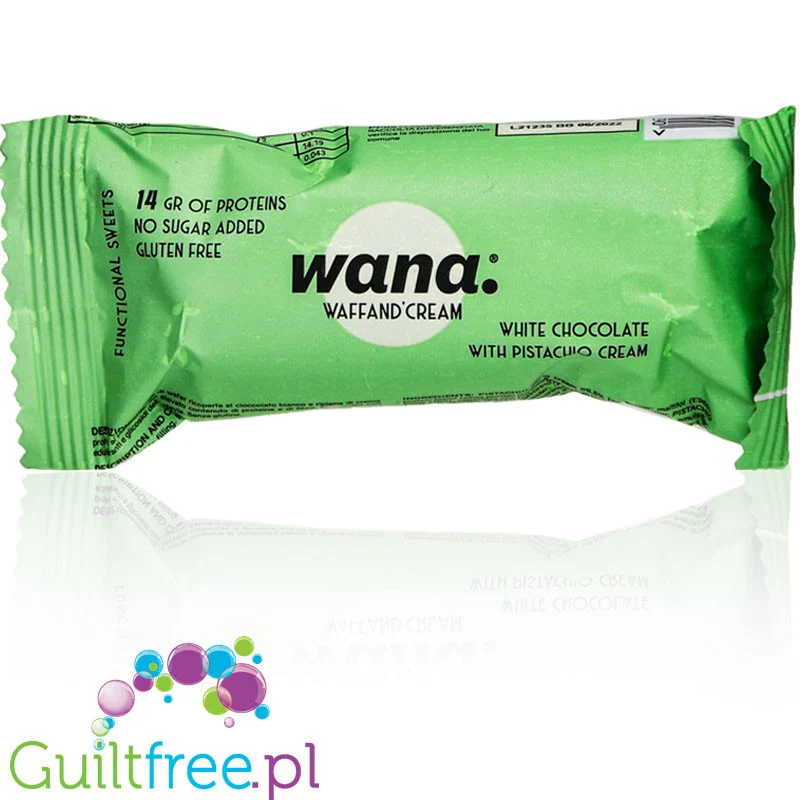 Wana WafAnd'Cream White Chocolate Pistachio Cream - bezglutenowy wafelek w czekoladzie z kremem proteinowym 14g białka