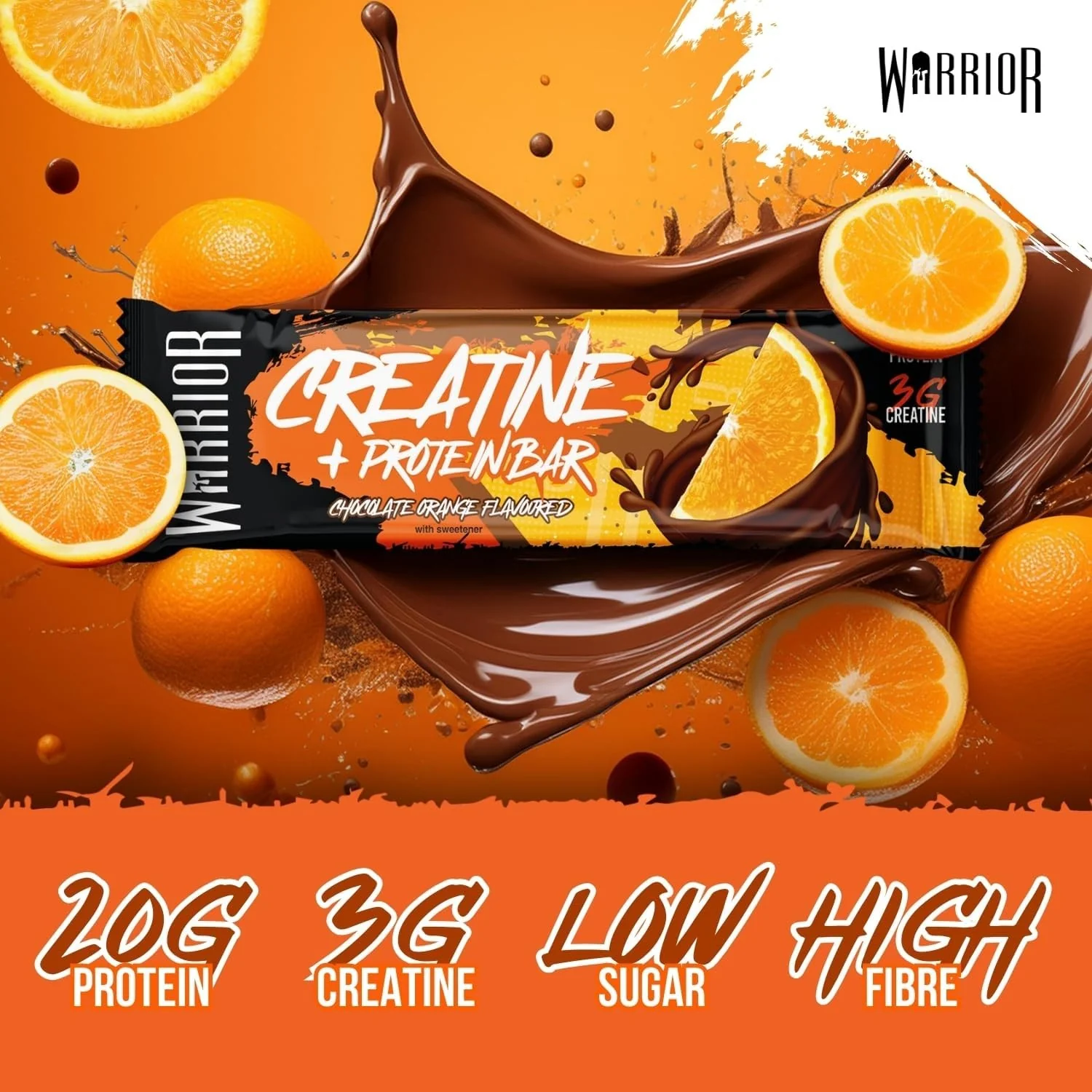 Warrior Creatine Bar Chocolate Orange - baton proteinowy z kreatyną, 20g białka, 248 kcal, Czekolada z Pomarańczą - Image 3