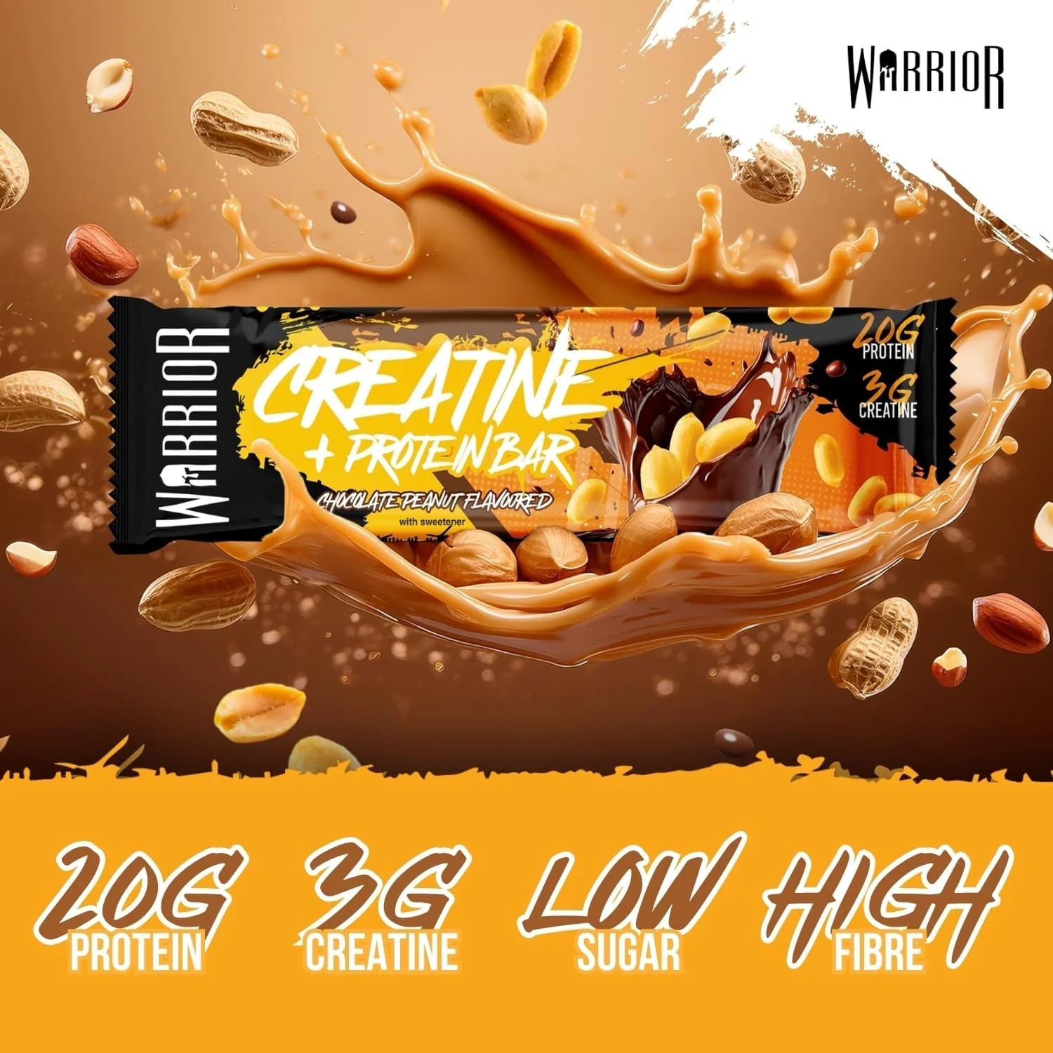 Warrior Creatine Bar Chocolate Peanut - baton proteinowy z kreatyną, 20g białka, 248 kcal, Czekolada & Orzeszki Ziemne - Image 3