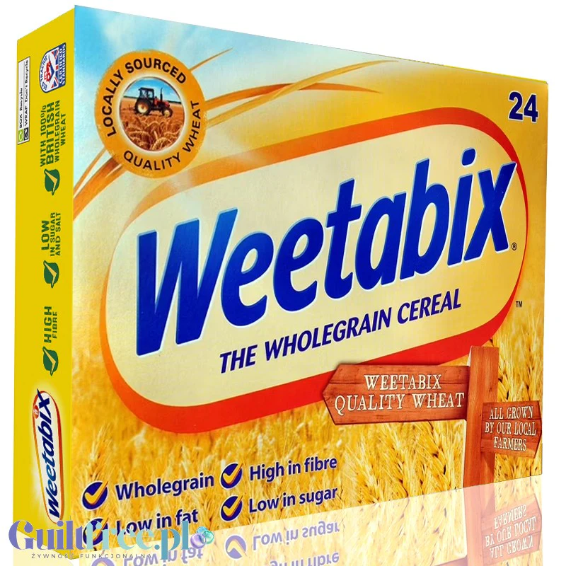 Weetabix 24 sztuki - prasowane pełnoziarniste płatki śniadaniowe w brykietach z żelazem i witaminami