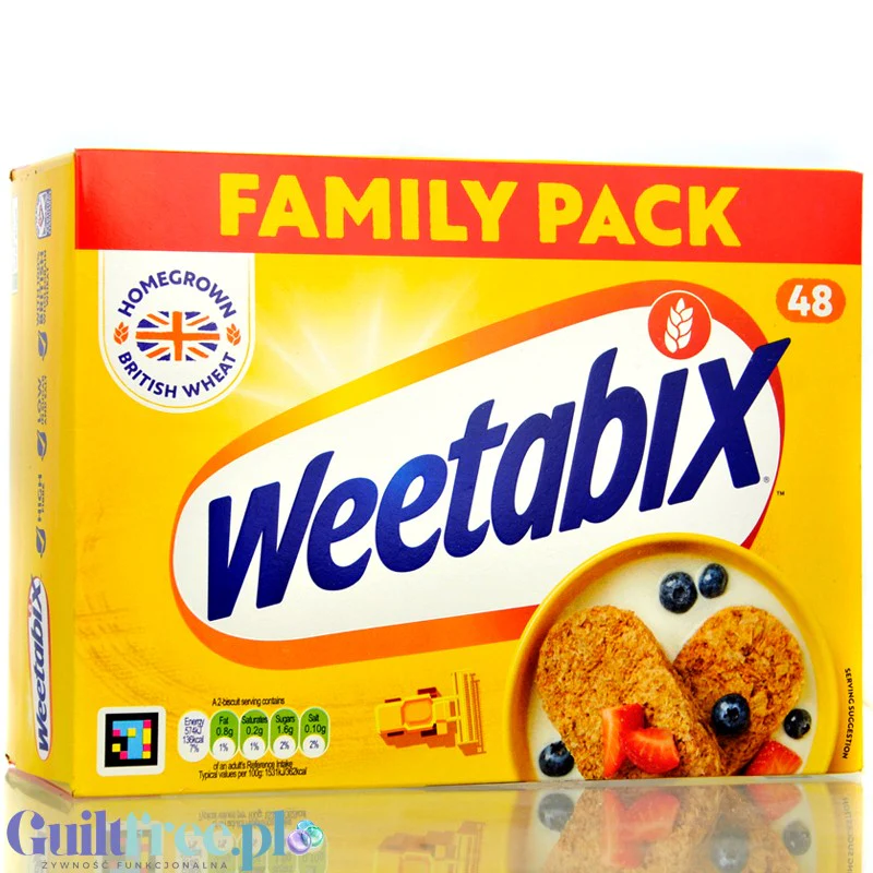 Weetabix Family Pack 48 sztuk - prasowane pełnoziarniste płatki śniadaniowe w brykietach z żelazem i witaminami