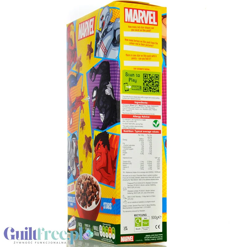 Weetabix Marvel Chocolate Stars - pełnoziarniste płatki śniadaniowe z żelazem i witaminami - Image 3
