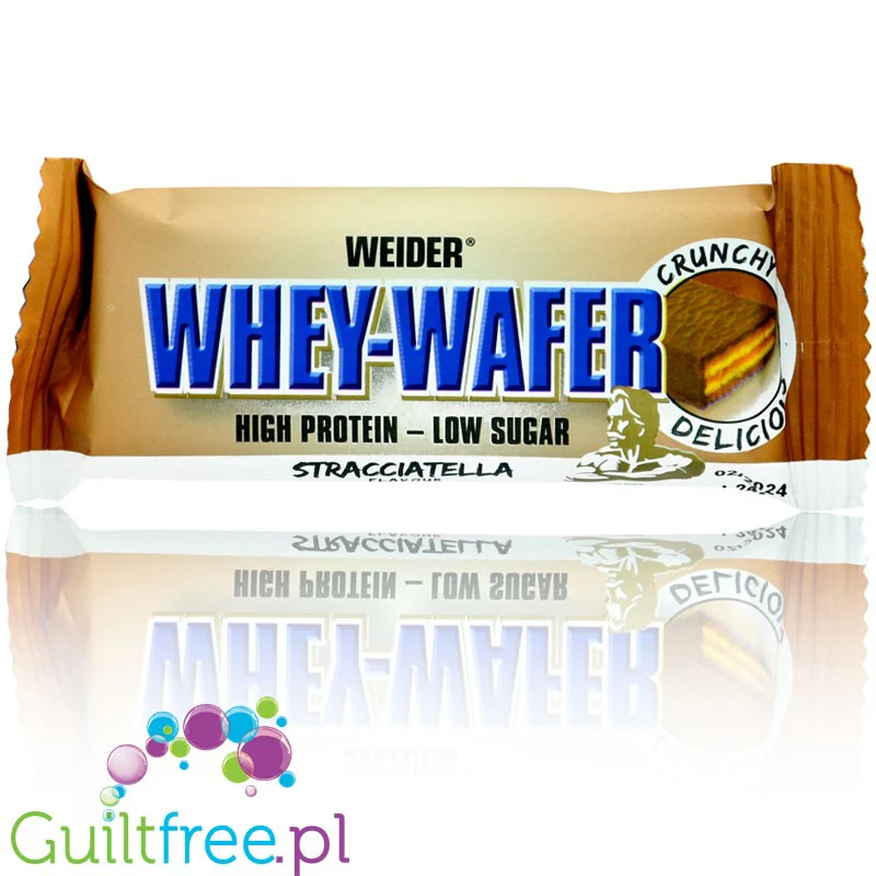 Weider 32% Whey-Wafer, Stracciatella - wafelek proteinowy bez cukru w ciemnej czekoladzie 32% białka