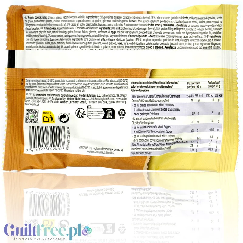 Weider Protein Cookie Chocolate - Vanilla - wysokobiałkowe czekoladowe ciastko z kawałkami czekolady i waniliowym nadzieniem - Image 2
