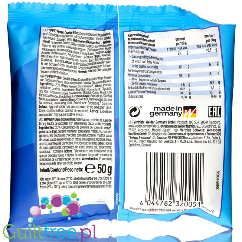 Weider® Yippie! Cookie Bites, Choc Chip - ciasteczka proteinowe z czekoladą - Image 2