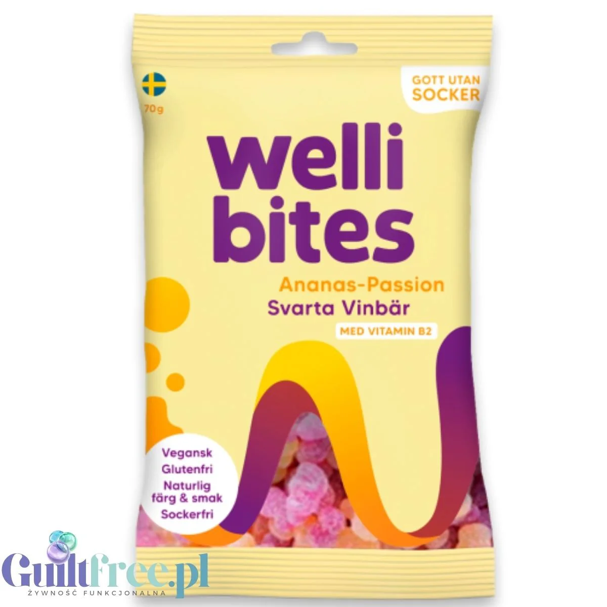 Wellibites Pineapple-Passion & Blackcurrant - wegańskie żelki bez cukru, smak Ananas, Marakuja & Czarna Porzeczka - Image 4
