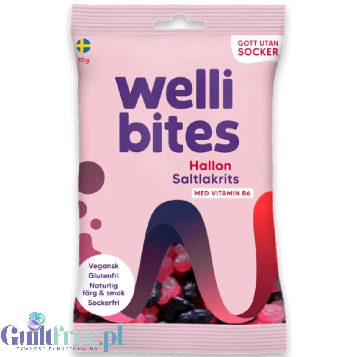Wellibites Raspberry & Salty Liquorice - wegańskie żelki malinowo-lukrecjowe bez cukru z witaminą B6 - Image 2