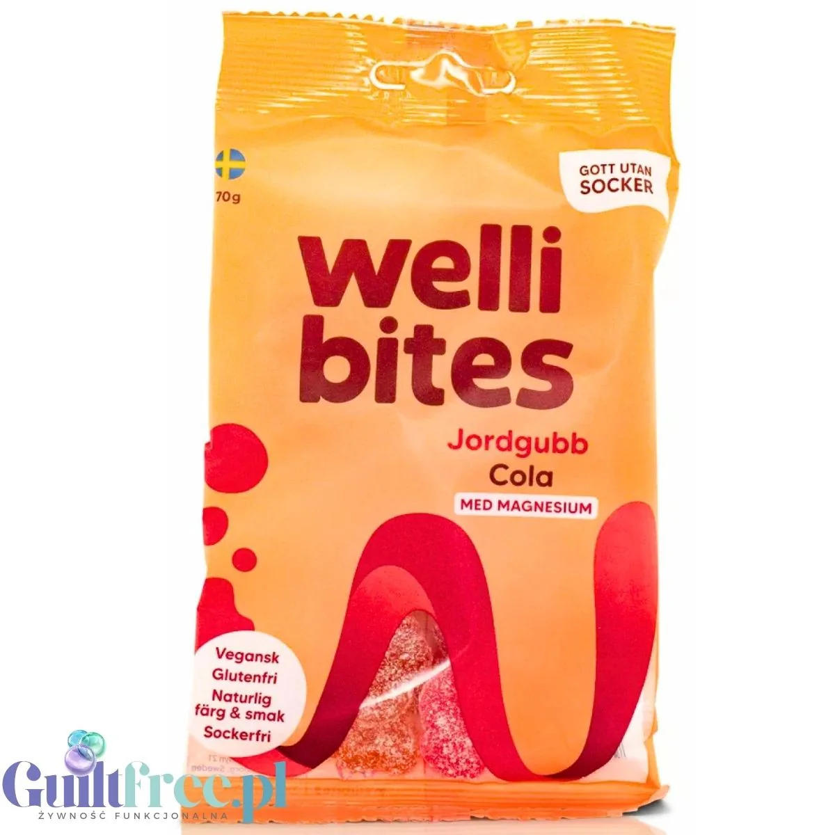 Wellibites Strawberry & Cola - wegańskie żelki bez cukru z magnezem, smak Cola & Truskawka