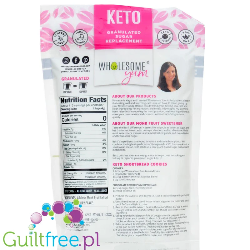 Wholesome Yum Nature's Besti Granular 454g - słodzik w kryształkach, keto odpowiednik cukru bez kalorii - Image 2