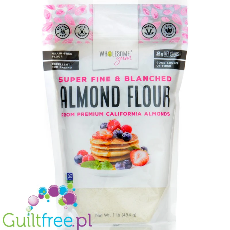 Wholesome Yum Super Fine Almond Flour - drobna, blanszowana, nieodtłuszczona keto mąka z migdałów kalifornijskich