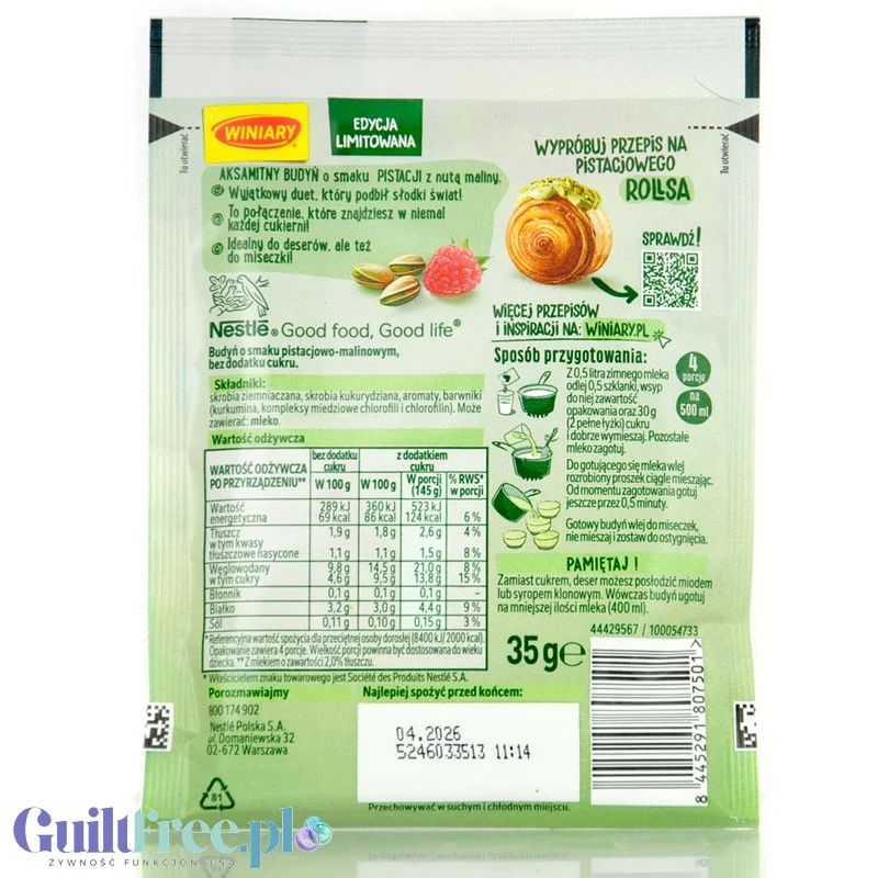 Winiary Budyń Pistacjowy z nutą maliny, bez dodatku cukru, edycja limitowana - Image 2