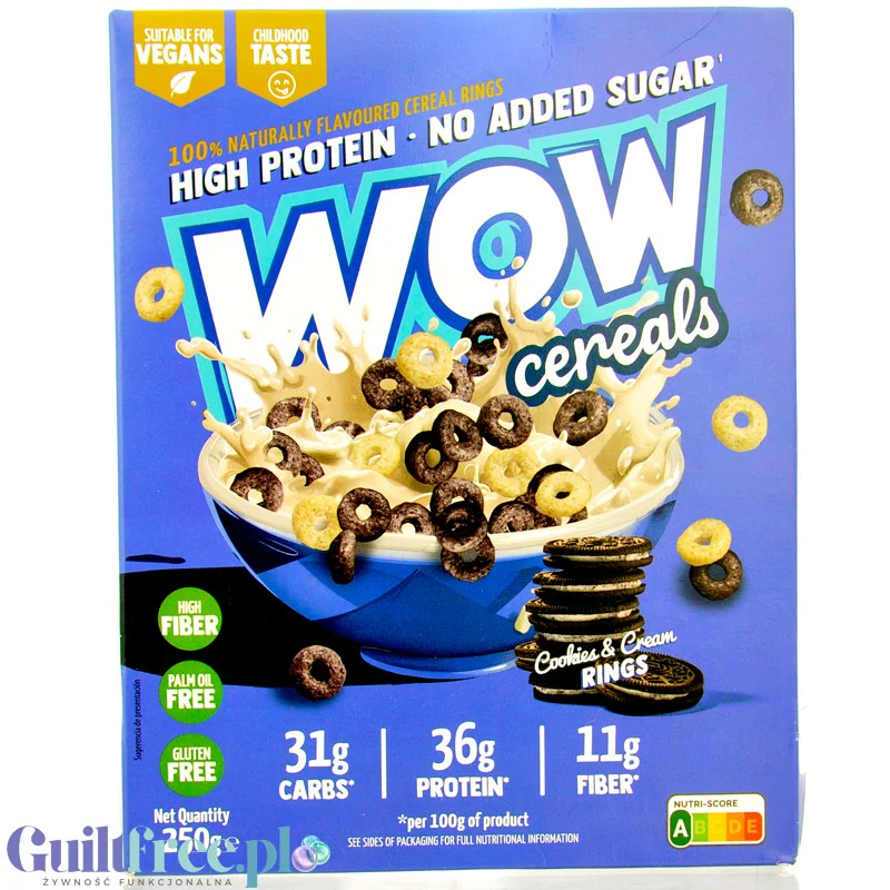 WOW Cereals Cookies & Cream Rings - wegańskie białkowe kółeczka śniadaniowe bez cukru i glutenu