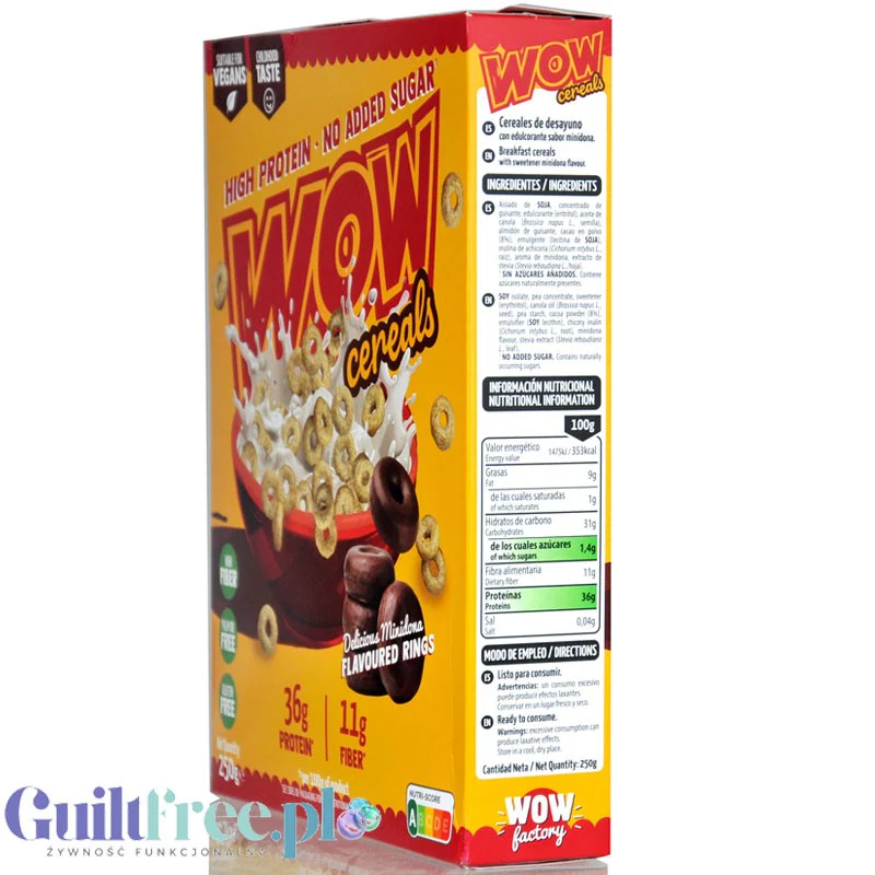 WOW Cereals Delicious Minidona Rings - wegańskie białkowe kółeczka śniadaniowe bez cukru i glutenu - Image 2
