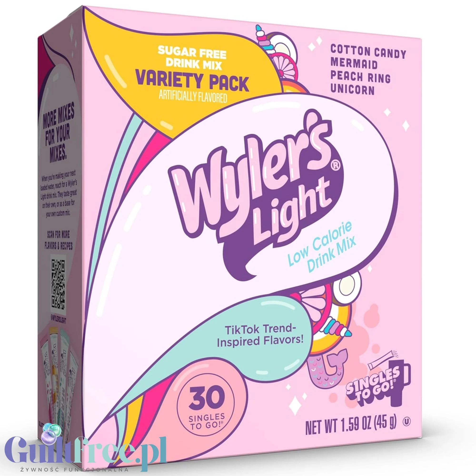 Wyler's Singles To Go '30 Cotton Candy, Mermaid, Peach Ring, Unicorn - viralowe saszetki do wody bez cukru i kcal