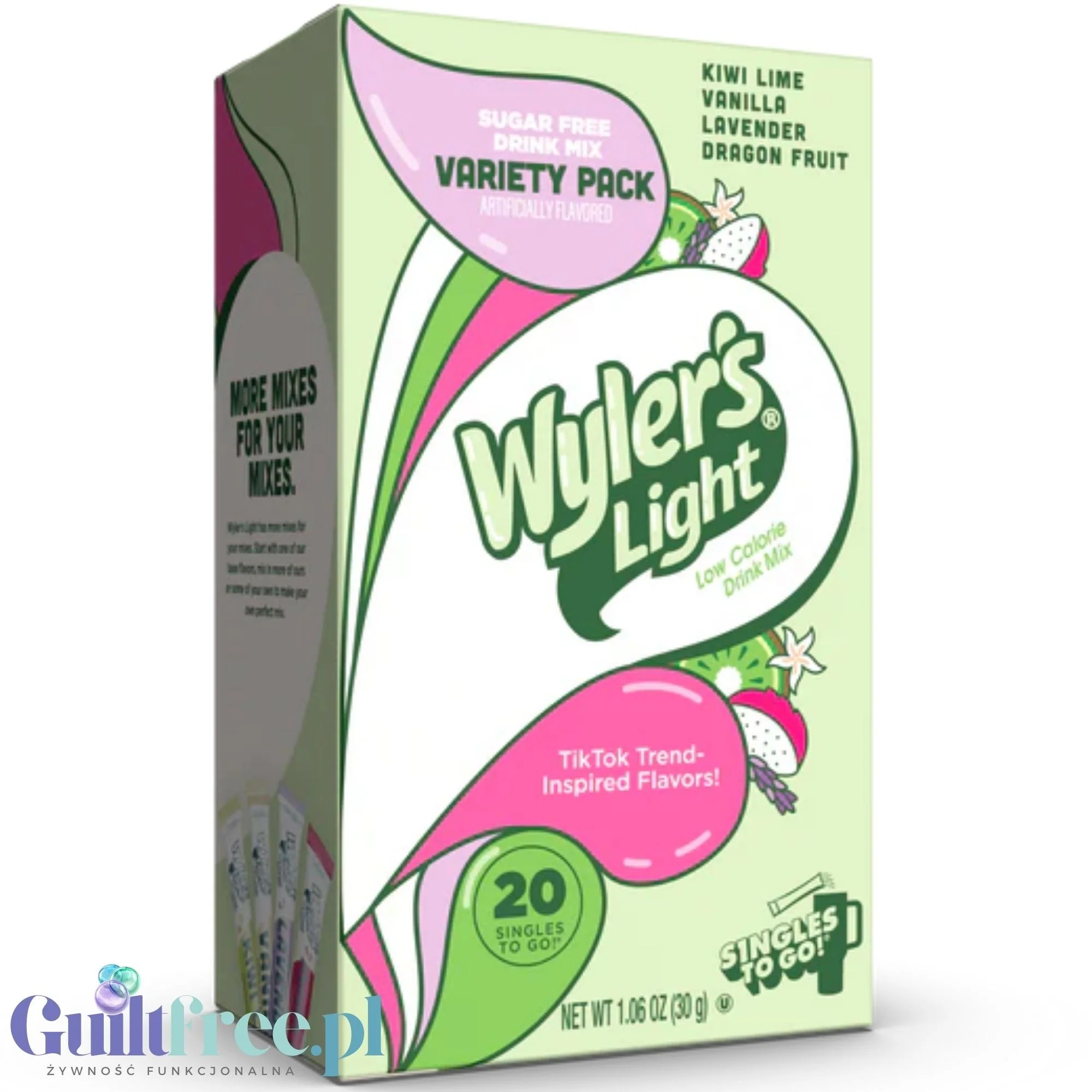 Wyler's Singles To Go 20' Kiwi Lime, Vanilla, Lavender, Dragon Fruit - unikatowe napoje w saszetkach bez cukru
