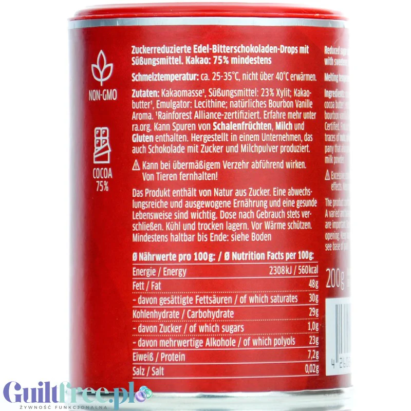 Xucker Dark Chocolate Drops 75% - krople wegańskiej ciemnej czekolady bez cukru, tylko z ksylitolem - Image 2