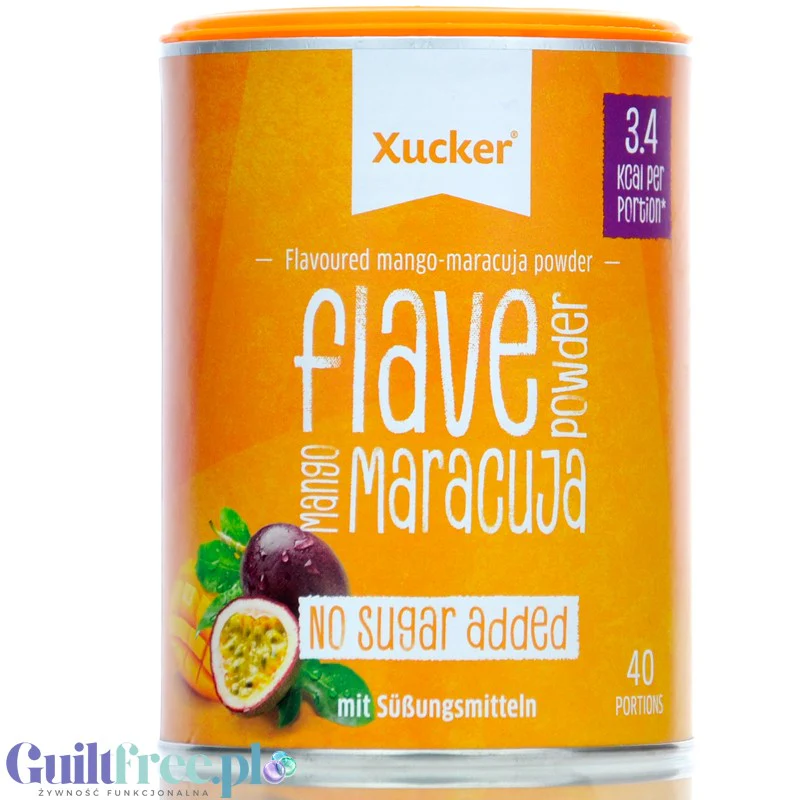 Xucker Flave Powder Mango-Passionfruit - aromat słodzący w proszku bez cukru, ze stewią i erytrolem, smak Mango-marakuja