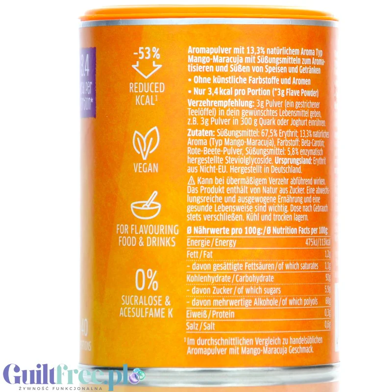 Xucker Flave Powder Mango-Passionfruit - aromat słodzący w proszku bez cukru, ze stewią i erytrolem, smak Mango-marakuja - Image 2