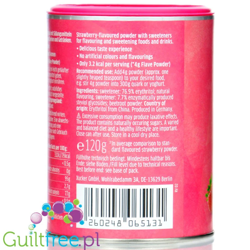 Xucker Flave Powder Strawberry - truskawkowy aromat słodzący w proszku bez cukru, ze stewią i erytrolem - Image 4