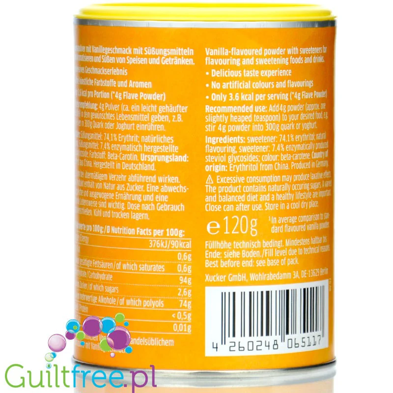 Xucker Flave Powder Vanilla - waniliowy aromat słodzący w proszku bez cukru, ze stewią i erytrolem - Image 3