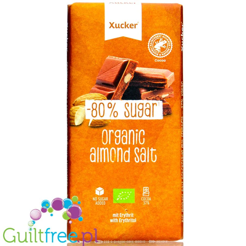 Xucker Organic Almond Salt Chocolate - bio mleczna czekolada bez cukru z solonymi migdałami, z erytrolem