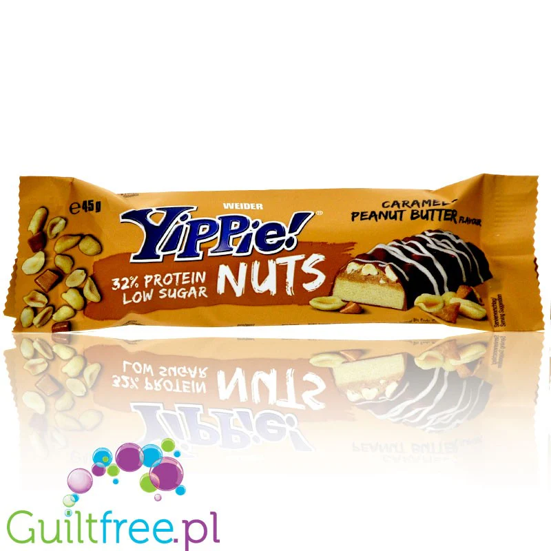 Yippie! Bar Caramel & Peanut Butter 45g, baton proteinowy Masło Orzechowe & Karmel