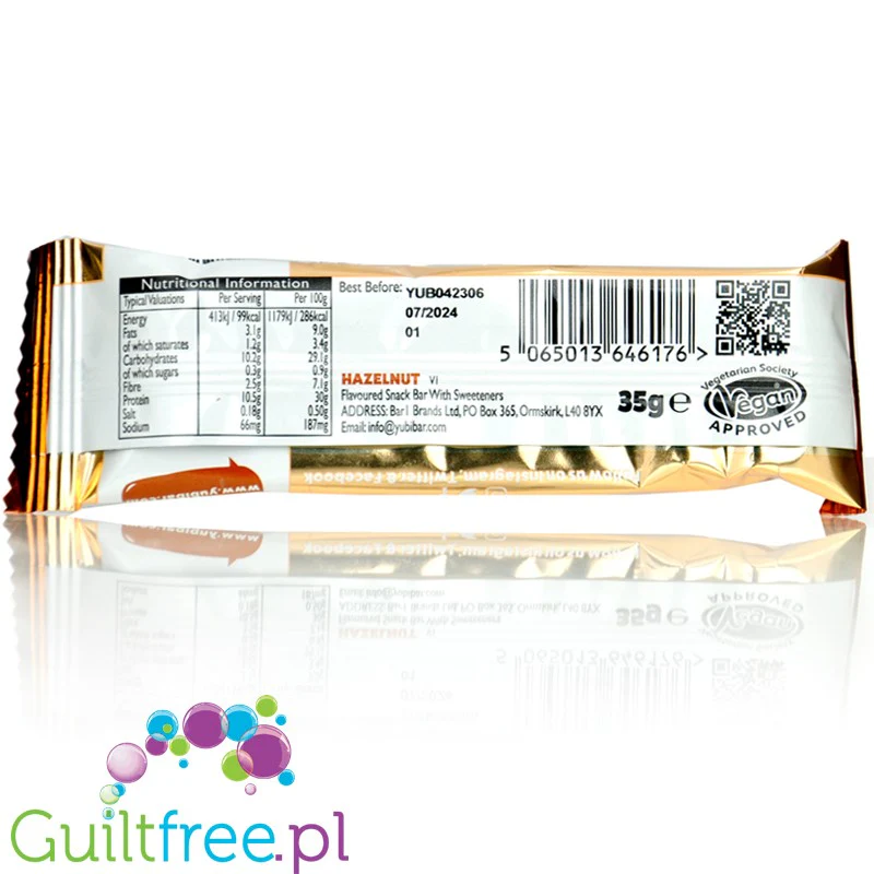 YuBi Bar Protein Bar Hazelnut 99kcal - wegański baton proteinowy bez cukru 10g białka - Image 2