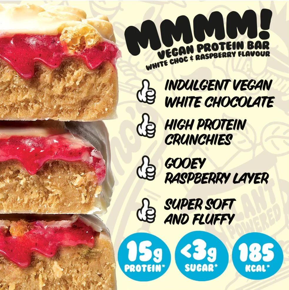 Yummo's Vegan Protein Bar White Choc Raspberry - wegański baton proteinowy 185kcal & 15g białka, Maliny & Biała Czekolada - Image 4
