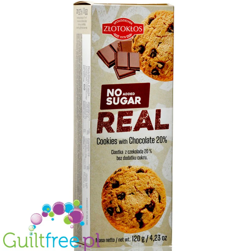 Złotokłos REAL Chocolate Cookies - ciastka bez dodatku cukru z czekoladą 20%