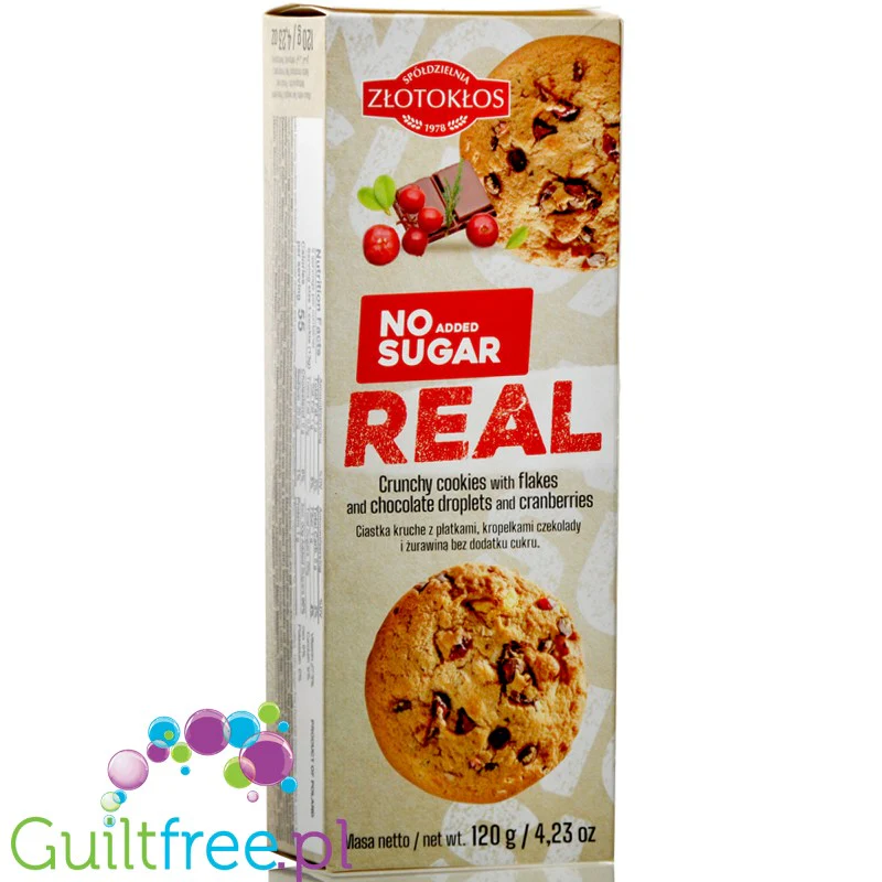 Złotokłos REAL Cranberry Cookies - ciastka bez dodatku cukru z czekoladą, płatkami i żurawinami